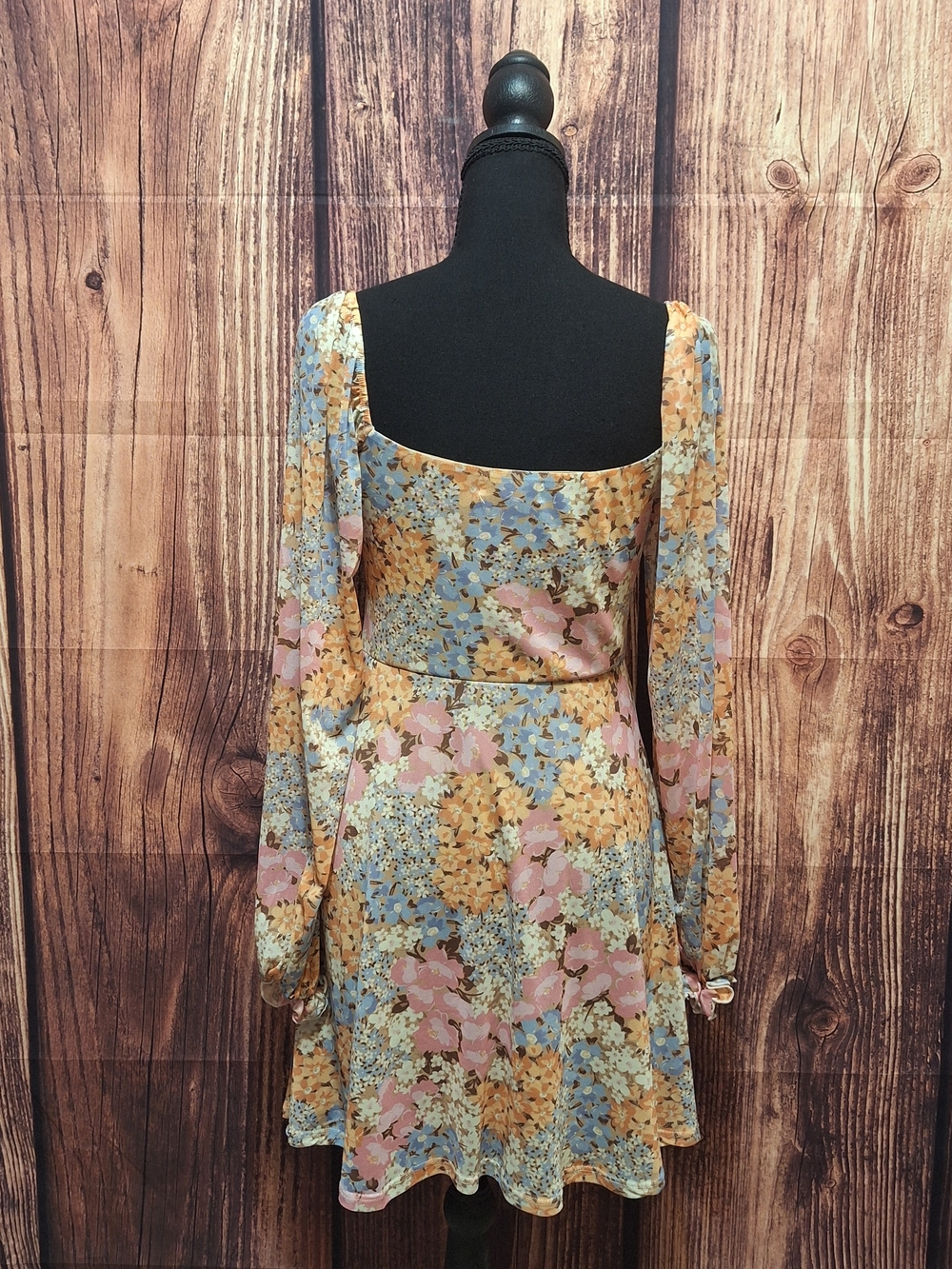 Altar'd State Pastel Floral Square-Neck Mini Dress - Pink/Blue/Yellow Size M - Picture 4 of 6